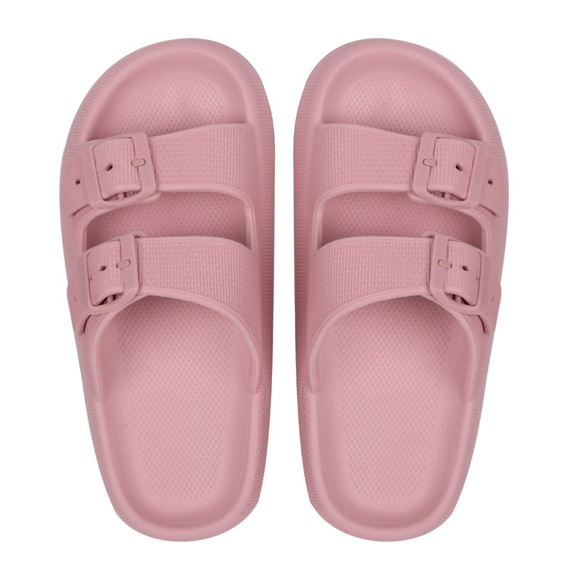 Sandalias tipo plataforma Eva con hebilla de color rosa, con zapatillas de suela gruesa transpirables, que cuentan con dos tiras de goma ajustables con cierres de hebilla