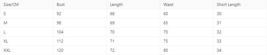 The table displays size charts in centimeters for the women solid pocket vest shorts set from sizes small to XXL.