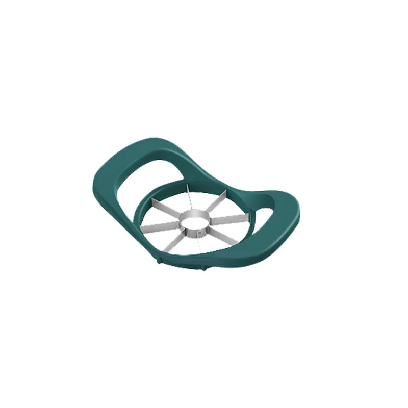Teal plastic multifunctional apple peeler and slicer tool kit with stainless steel cutting mechanism for efficient fruit preparation.