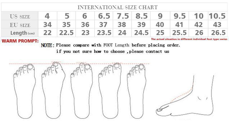 International size chart displaying foot length measurements and US EU shoe sizing guides for patent leather knee high block heel square toe boots.