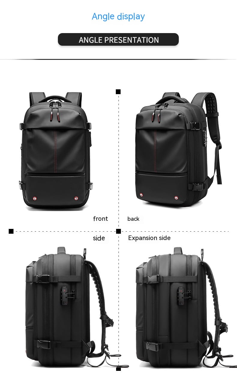 black tactical travel backpack vacuum compression business laptop bag with reinforced straps and multiple compartments designed for secure organization and durability