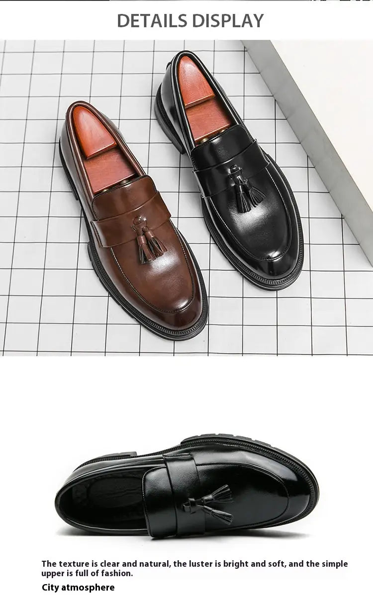 men’s breathable black patent leather tassel loafers with chunky sole for stylish formal and casual wear