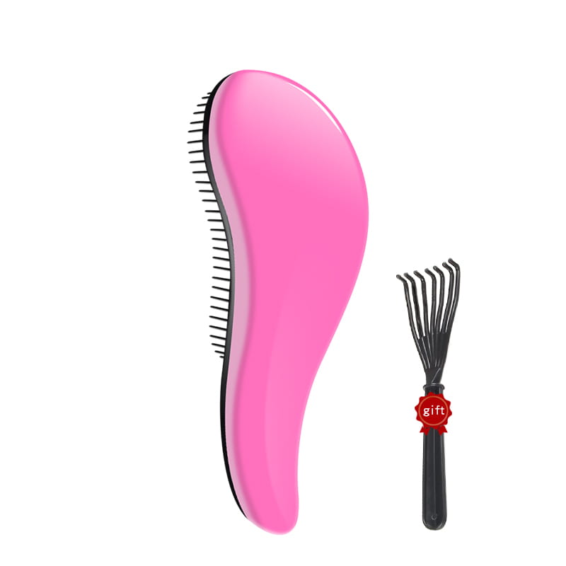 Cepillo para desenredar el cabello de plástico rosa con cerdas negras de un set de peine de peinado brillante de 3 piezas, diseñado para un desenredado y peinado delicados del cabello.