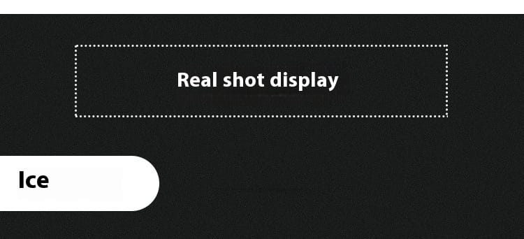 Black screen with white dotted border and text real shot display above a rounded rectangular button labeled ice showcasing cycling gloves touch screen athletic non slip features.