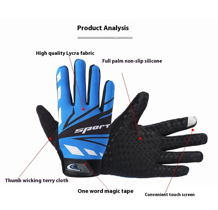 blue and black cycling gloves with textured palm, silicone grip, and touch screen compatibility for athletic non slip performance