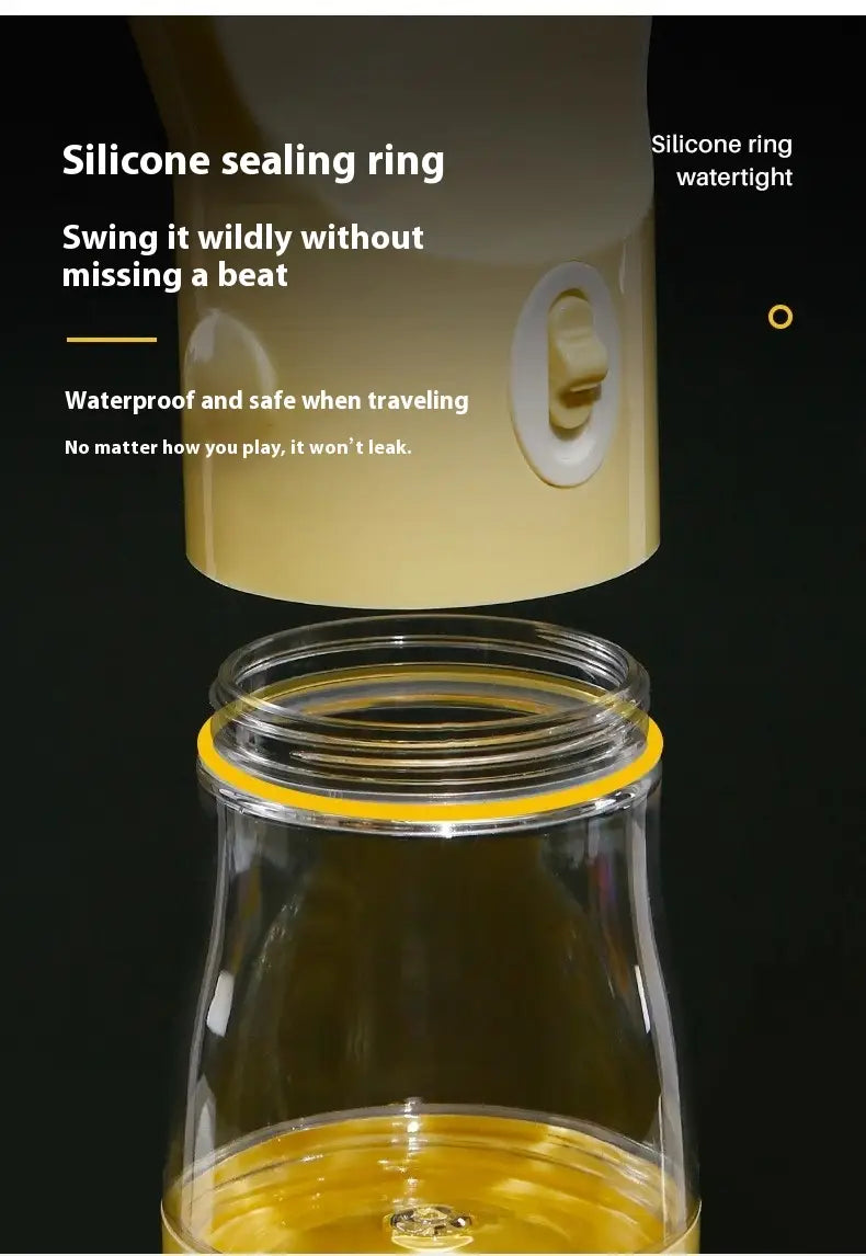 Beige silicone sealing ring with yellow accent designed for watertight fit on a glass blender jar of a portable cat ear pet water bottle.