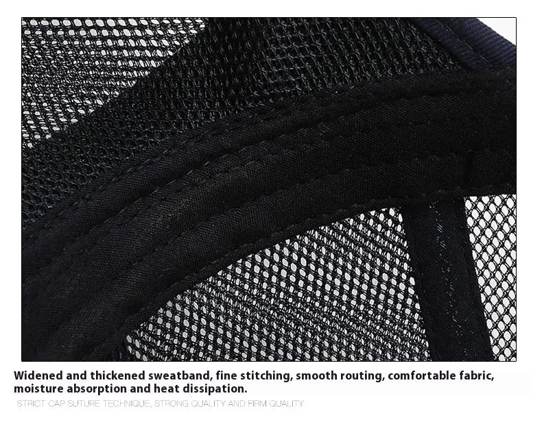 black breathable mesh baseball cap for men with reinforced sweatband and fine stitching suitable for spring and summer use