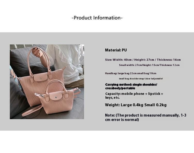 pink striped longchamp pleated shoulder bag with classic flap closure and matching handles made of minimalist pu leather tote material