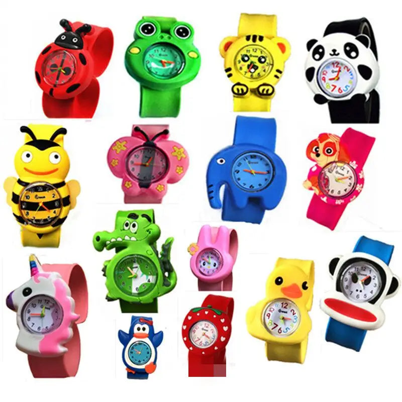 Montres-bracelets en silicone à l’effigie d’animaux en 3D, style dessin animé, pour enfants, avec des bracelets en silicone souple et colorés ainsi que des cadrans en plastique conçus pour les enfants.