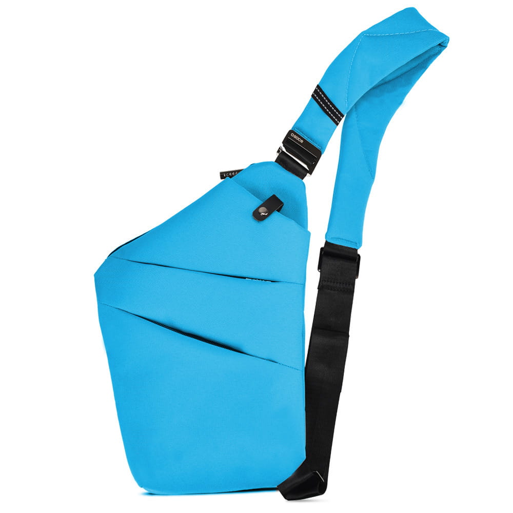 Leuchtend blaue, elegante Nylon-Umhängetasche mit Anti-Strahlungs-Auskleidung, schwarzem verstellbarem Träger und Reißverschlussdetails