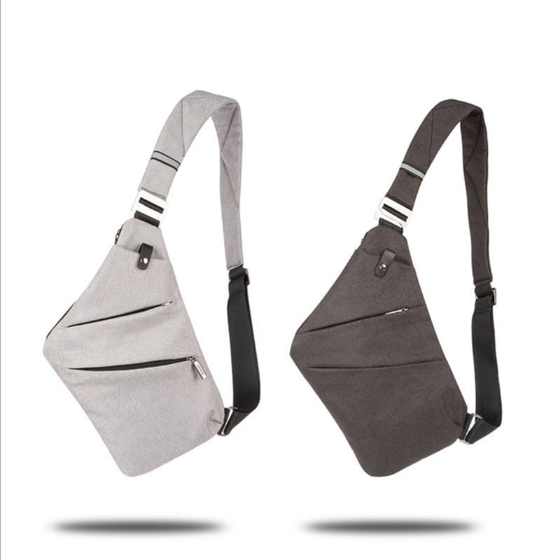 Graue und dunkelgraue Nylon-Umhängetaschen mit Anti-Strahlungs-Auskleidung, mit einem eleganten minimalistischen Design, verstellbaren Trägern und mehreren Reißverschlussfächern