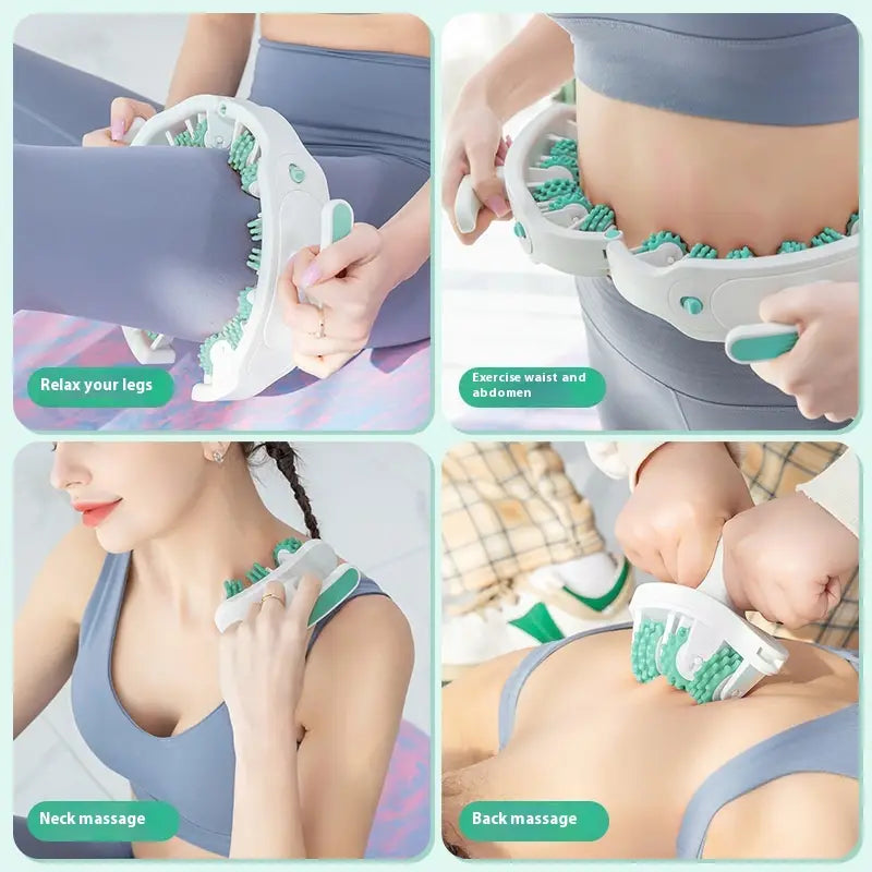 Rodillo masajeador circular desmontable para piernas de 30 kEDU color blanco y verde, con cerdas flexibles, diseñado para masajear piernas, cintura, abdomen, cuello y espalda