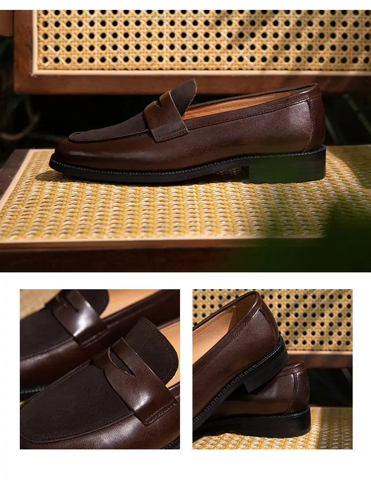 Two Tone Square Toe Leather Loafers