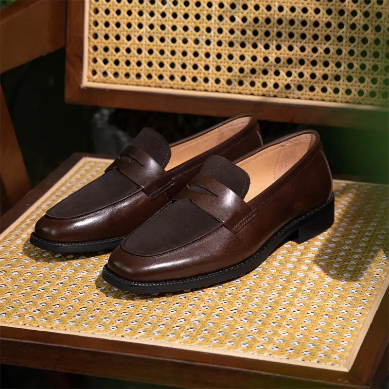 Two Tone Square Toe Leather Loafers