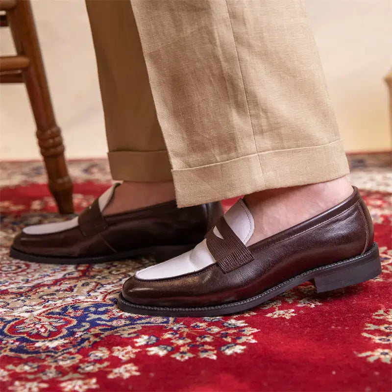 Two Tone Square Toe Leather Loafers