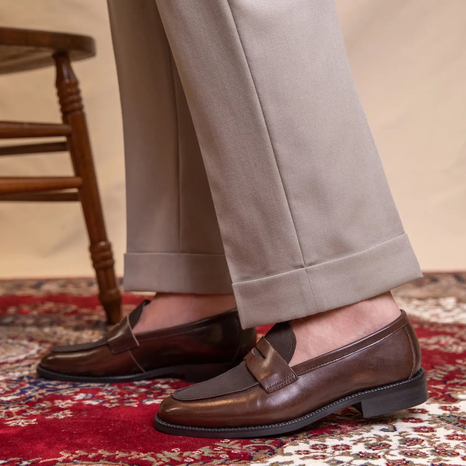 Two Tone Square Toe Leather Loafers