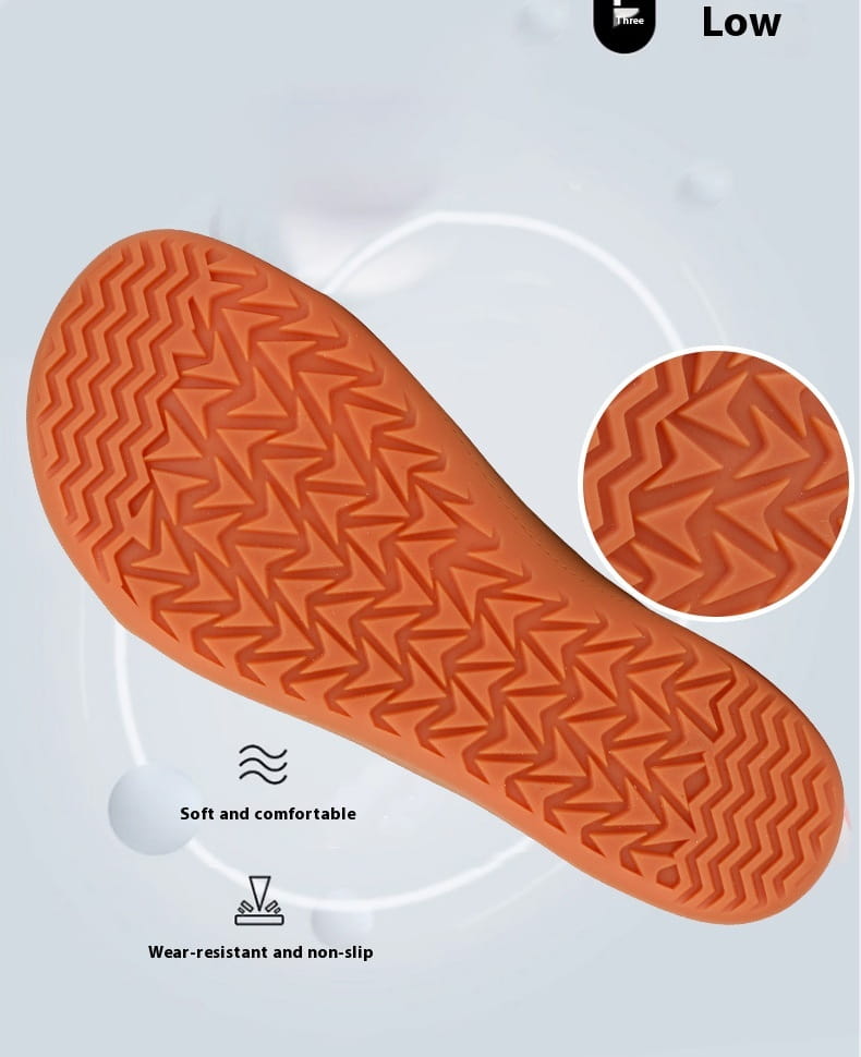 Suela de goma naranja con patrón de dibujo zigzag en zapatos de cuero de puntera ancha, zapatillas minimalistas antideslizantes
