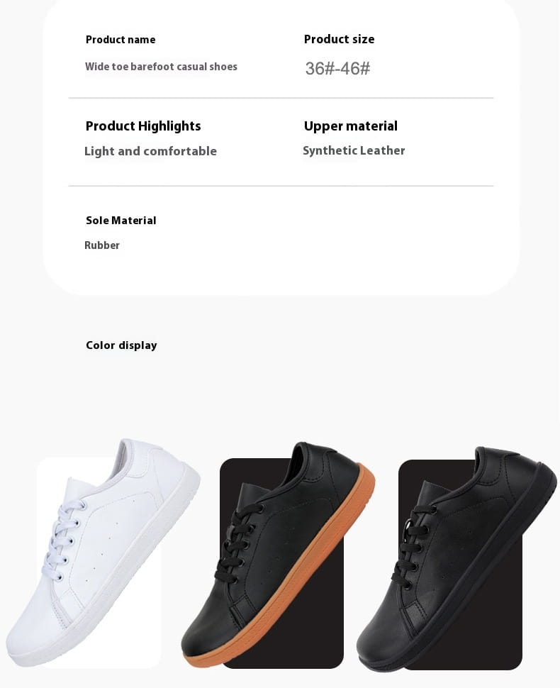 Zapatos casuales antideslizantes de cuero sintético negro de puntera ancha tipo descalzo con suelas de goma y detalles de acento en la mitad de la suela naranja, diseñados como zapatillas minimalistas antideslizantes.
