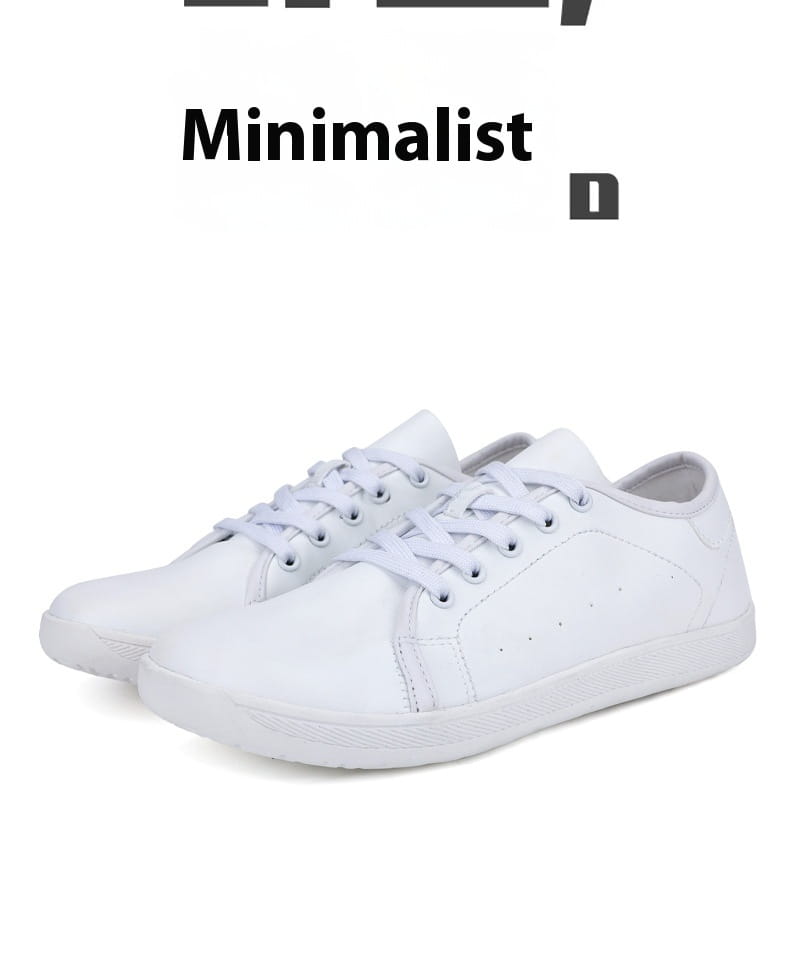 Zapatos minimalistas blancos de puntera ancha de cuero con suelas antideslizantes y diseño limpio y sencillo, zapatillas minimalistas con cordones a juego