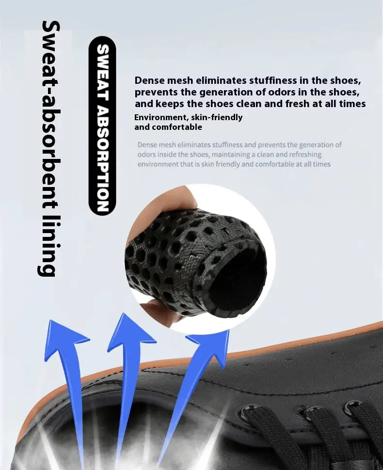 Forro interior absorbente de malla negra densa en zapatos de cuero de puntera ancha, zapatillas minimalistas antideslizantes