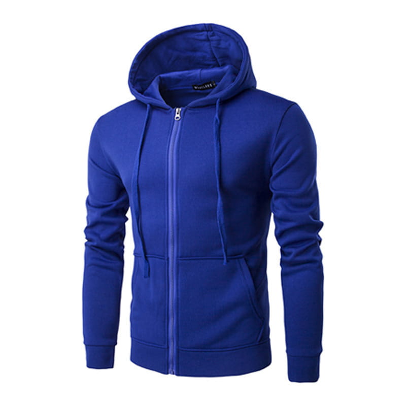 Sudadera con capucha tipo canguro con cremallera y bolsillo para el hombre, azul real, de mezcla de algodón, con capucha y cordones a juego, elaborados con material suave tipo forro polar.