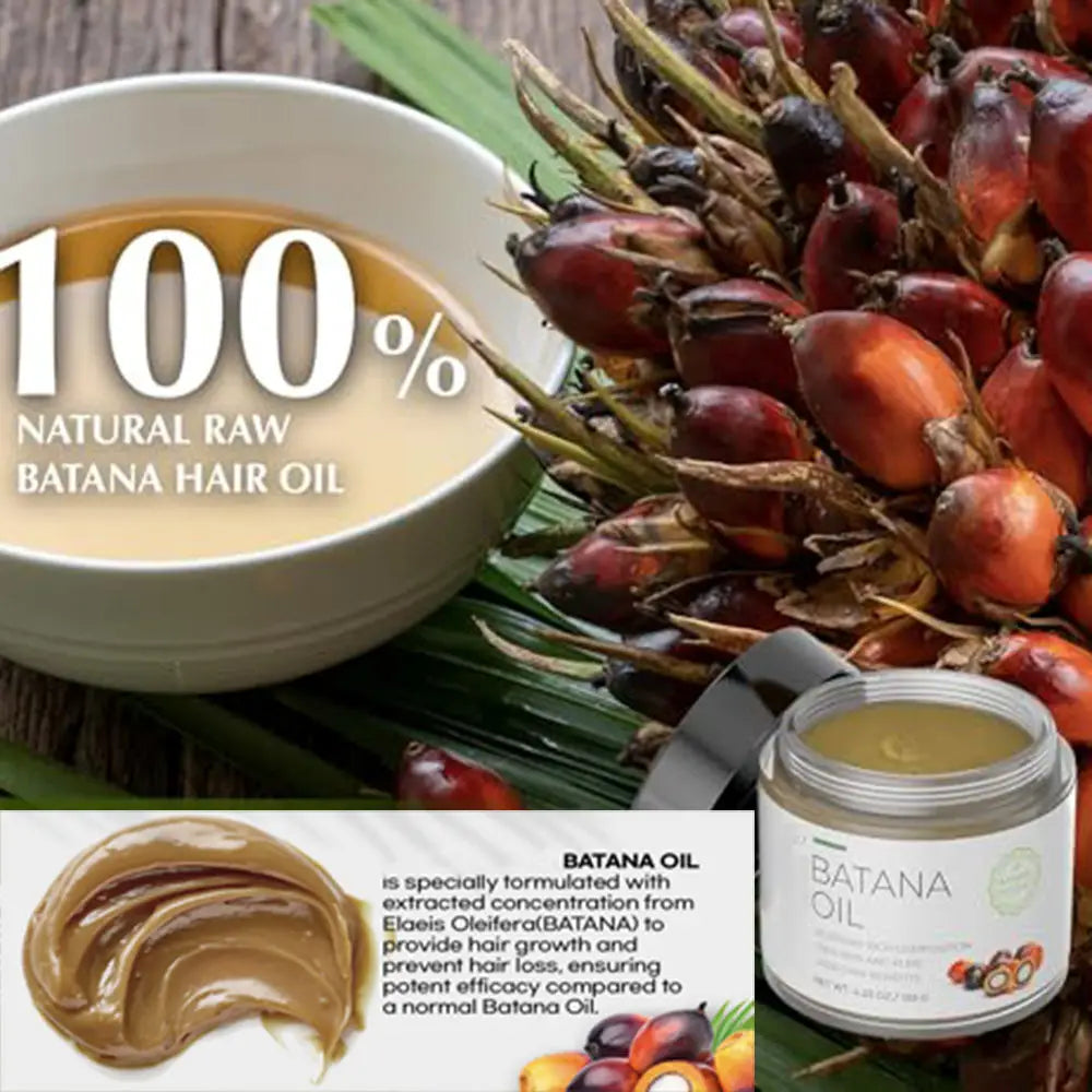 A jar of batana oil hair mask 120g natural honduras formula in a clear glass container with a white label and silver lid.