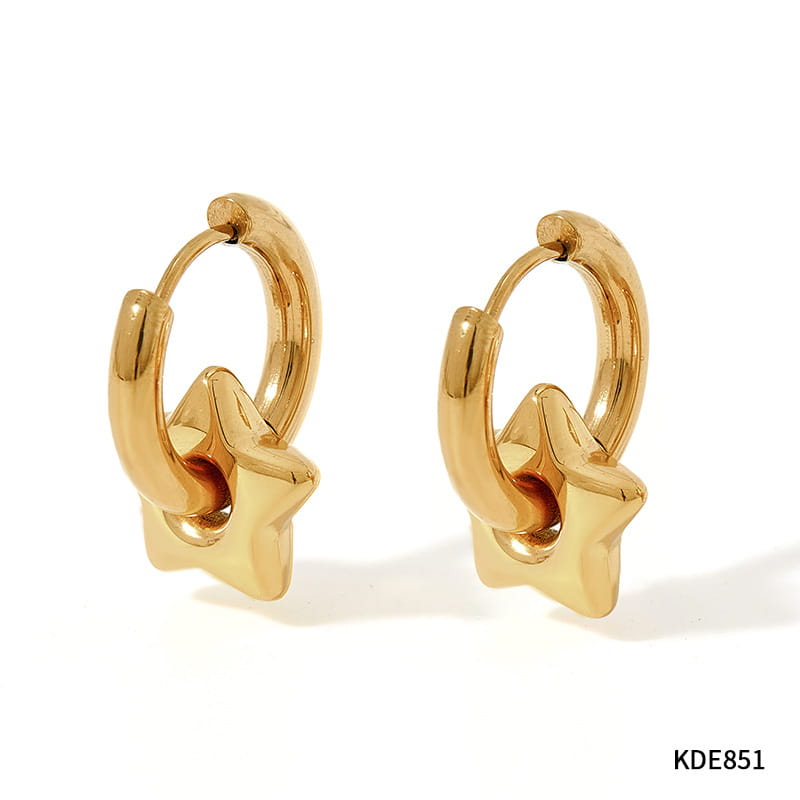 polished stainless steel gold-toned star-shaped geometric charm hoop earrings with a sleek polished finish