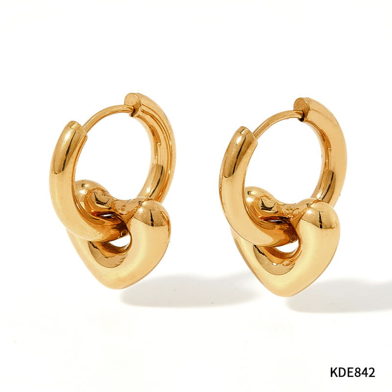 Polished stainless steel geometric charm hoop earrings in gold color featuring a knot-shaped design with a polished metallic finish.