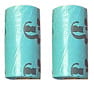 Light blue cylindrical cat litter scoop containers with a matte finish and subtle embossed branding featuring an integrated bag dispenser.
