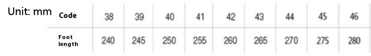 The image shows a shoe size chart from 38 to 46 with foot lengths in millimeters for suede buckle loafers for men in black and khaki.