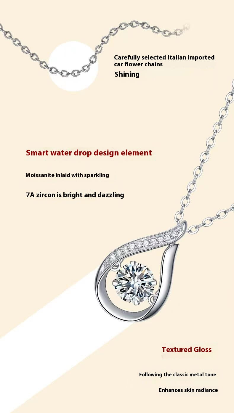 Elegant moissanite teardrop halo pendant necklace in 925 sterling silver featuring a sparkling 7a zircon center and delicate silver chain.