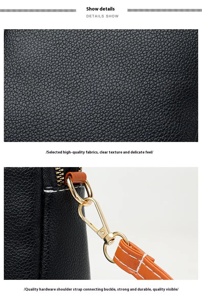 Two tone soft leather contrast stitch shoulder bag with patchwork geometric leather panels in earthy tones and gold hardware.