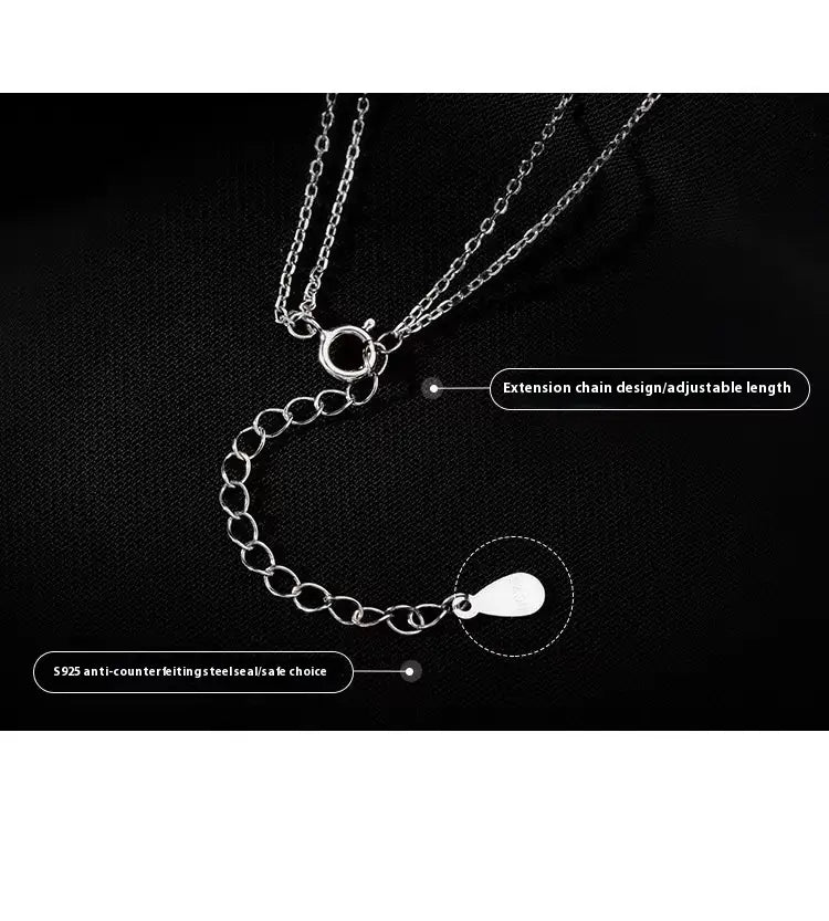 double layer silver pave zircon round and bar pendant necklace featuring a silver 925 anti-counterfeiting steel chain with an extension link for adjustable length