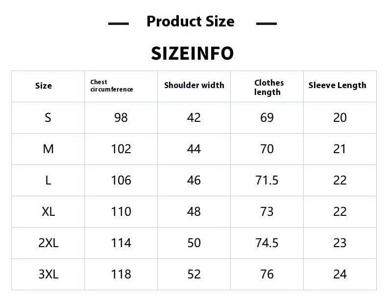 Size chart in centimeters for a retro slim fit short sleeve linen shirt showing measurements for sizes S through 3XL.