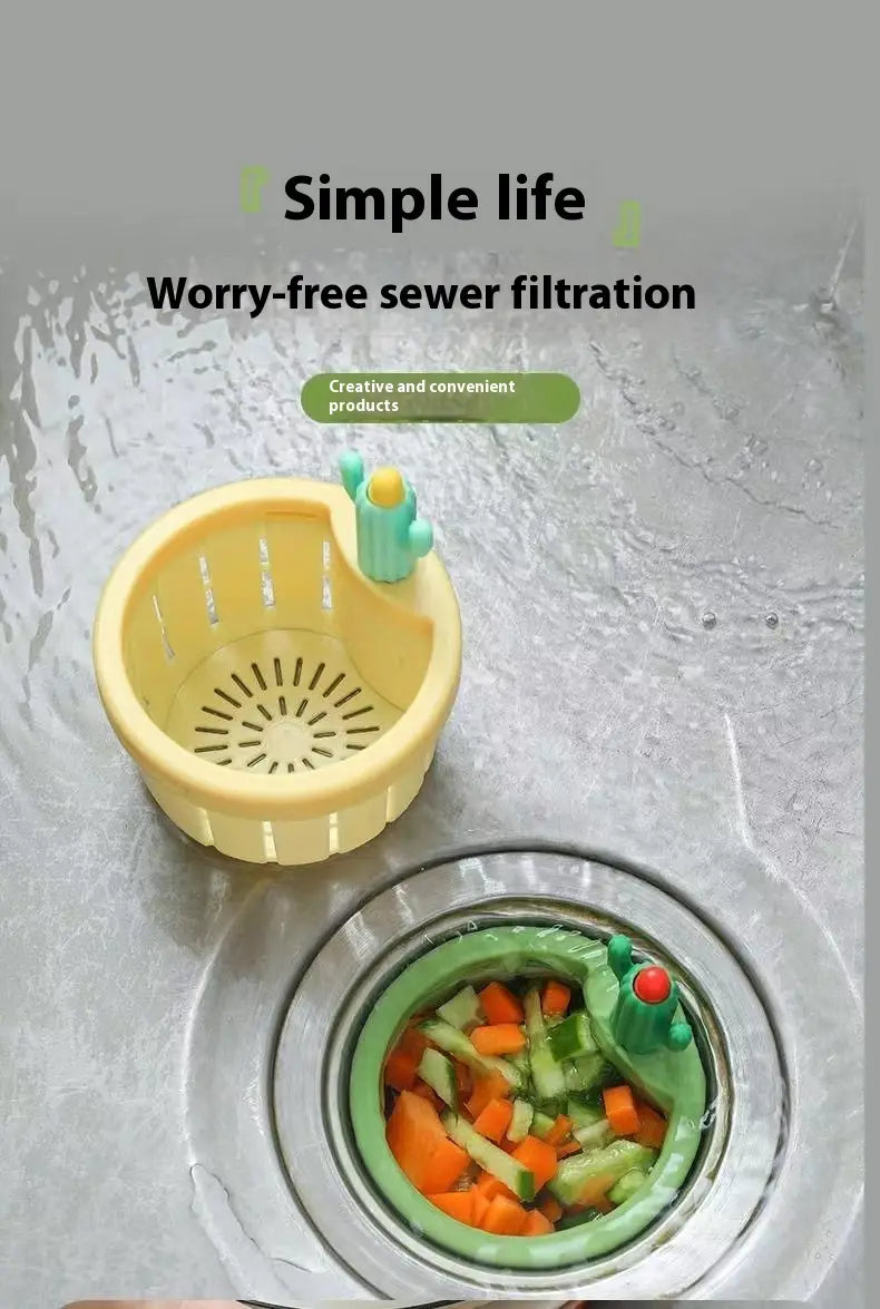 yellow and green cactus-shaped sink drain strainer basket filter net with perforated design for effective sewer water filtration