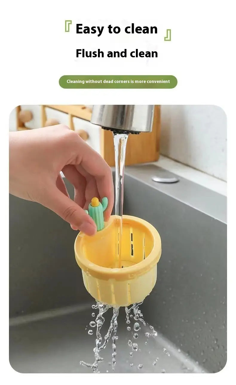 yellow plastic cactus sink drain strainer basket filter net with green spines and a small yellow top for kitchen sink use