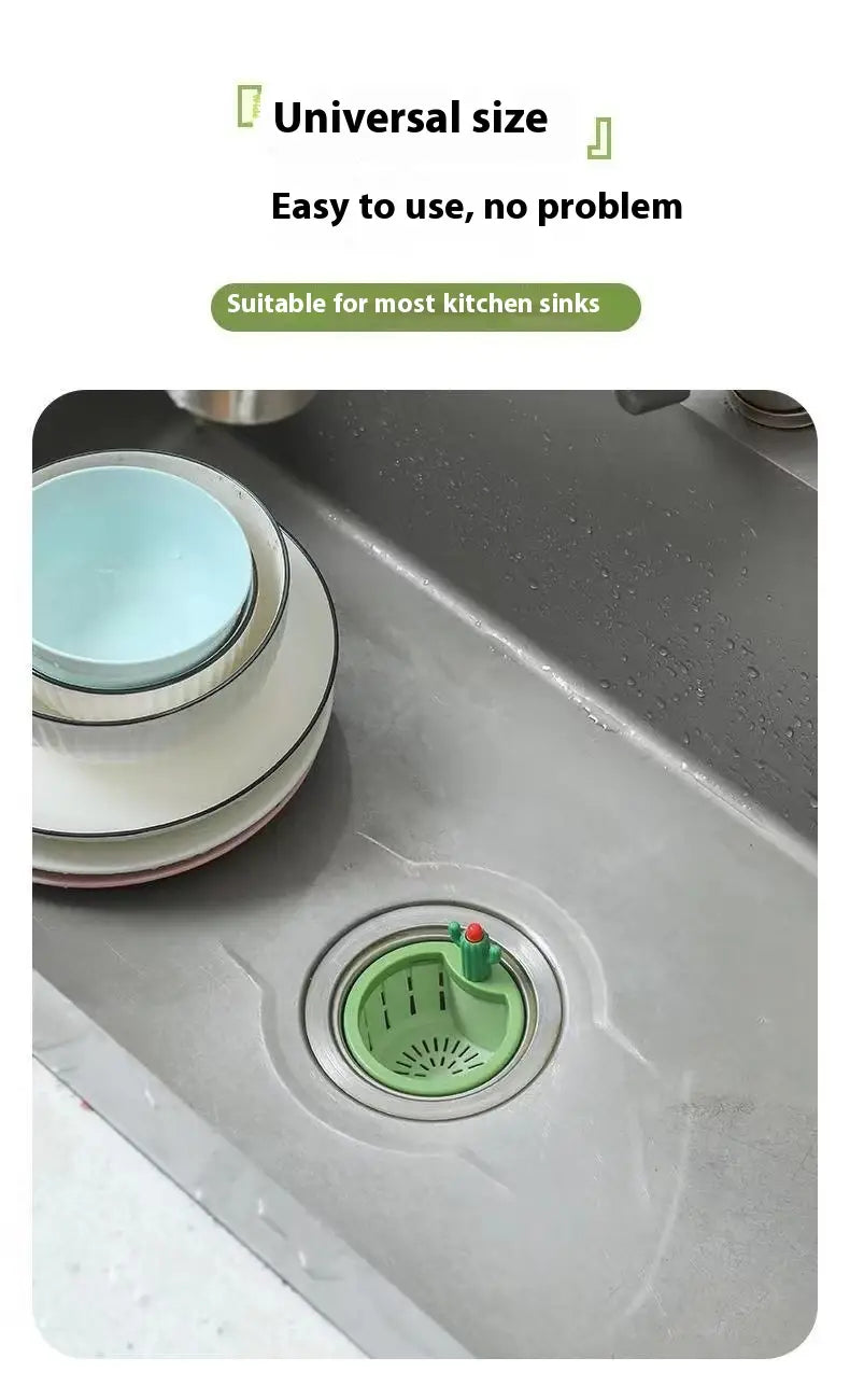 green plastic sink strainer with a cactus-shaped design used as a drain strainer basket filter net for kitchen sinks