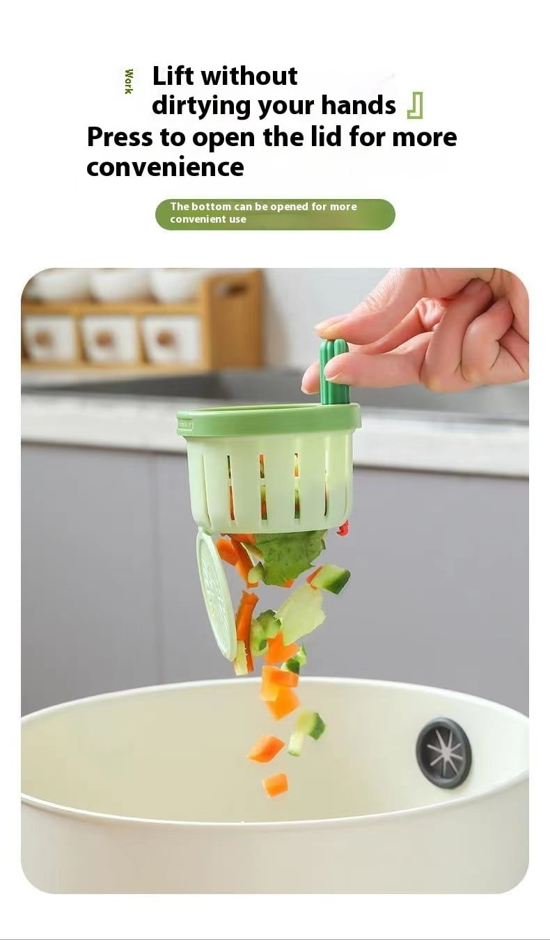 green plastic cactus sink drain strainer basket filter net with vertical slits and push-button lid for food waste filtration