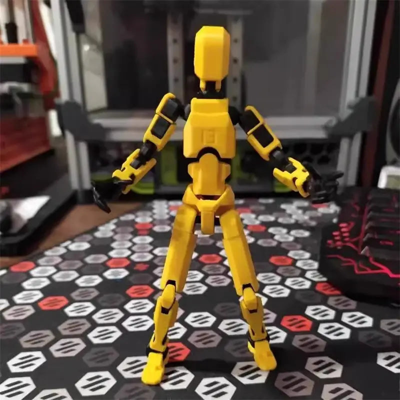 黒色の関節および四肢を備えた、イエローの3Dプリント関節可動ロボットアクションフィギュア用ダミー 2.0。
