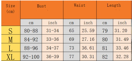 The image shows a size chart with measurements in centimeters and inches for the ruched chiffon long sleeve mini dress in sizes S through XL.