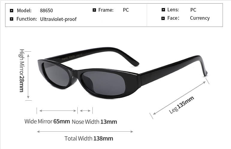 Gafas de sol de moda con lentes UV400 color gris oscuro, estilo retro con montura de plástico negro y forma de ojo de gato de marco pequeño, con un diseño elegante.