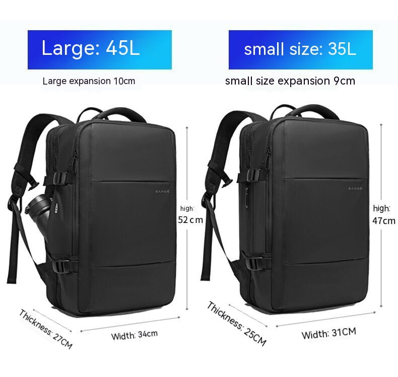 Black Bange 16 inch waterproof laptop travel backpack with sleek minimalist design and durable fabric construction.