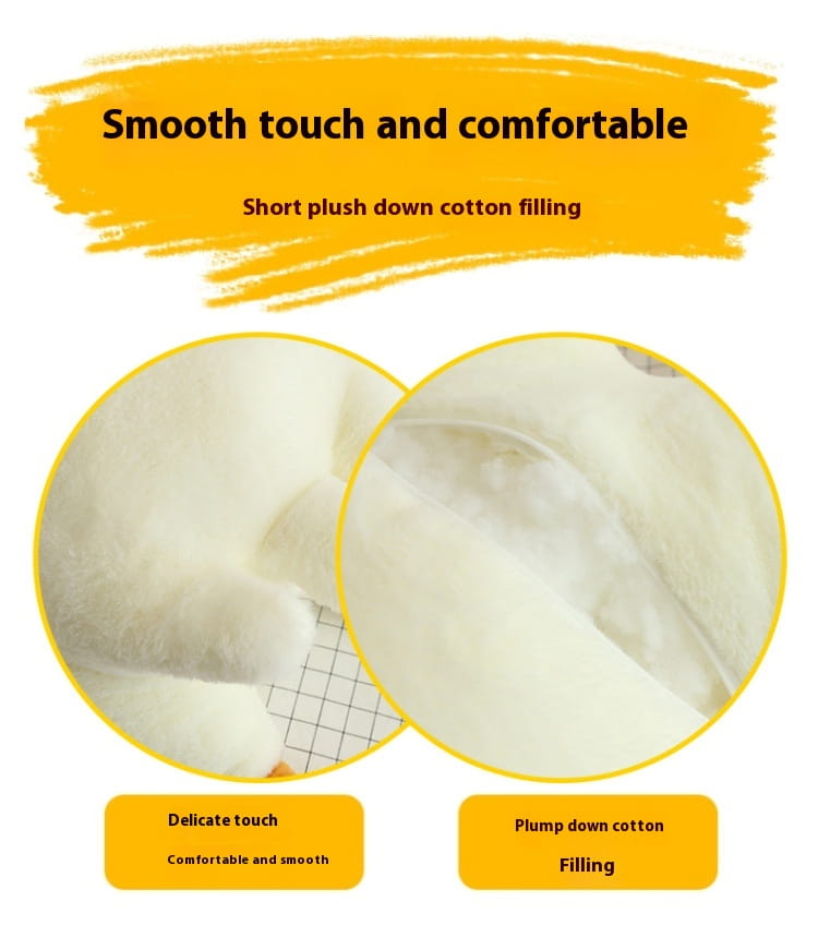 Garnissage en coton de duvet blanc moelleux, à la texture douce et duveteuse à l’intérieur du grand coussin-peluche oie blanche, forme corps