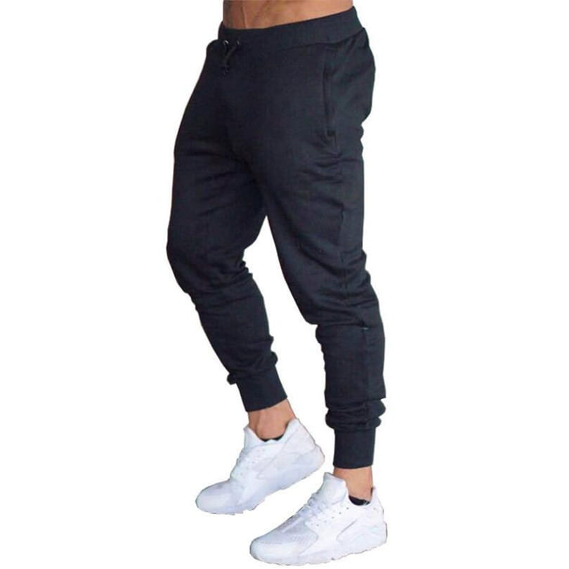 men’s athletic training jogger pants in black feature elastic cuffs and side pockets designed for comfort and performance.