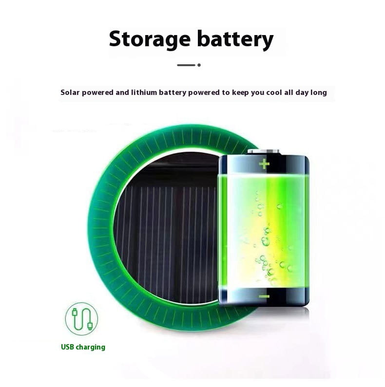 green solar-powered storage battery with lithium ion technology and usb charging capability for solar fan sun hat outdoor fishing cap.