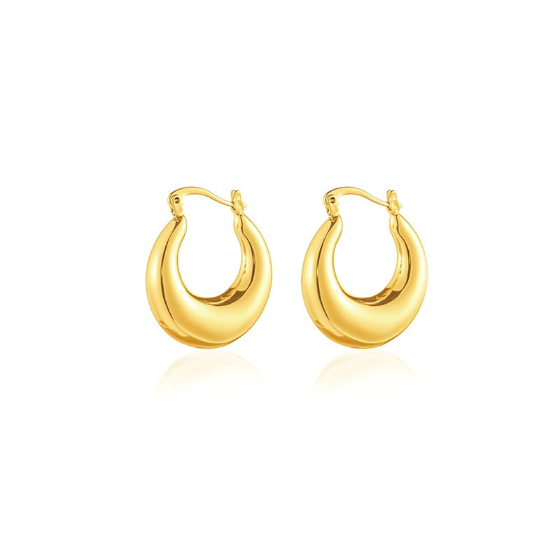 Polierte Ohrringe aus gedrehtem Gold mit kreisförmigem Reifen, bestehend aus einer goldfarbenen, schlanken, glatten und gerundeten Gestaltung