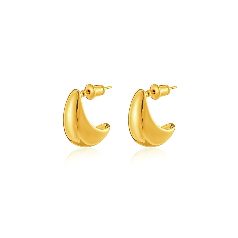 Polierte Ohrringe aus gedrehtem Gold mit kreisförmigem Reifen: minimalistische goldfarbene, mondförmige Reif-Ohrringe mit glatter, polierter Ausführung.