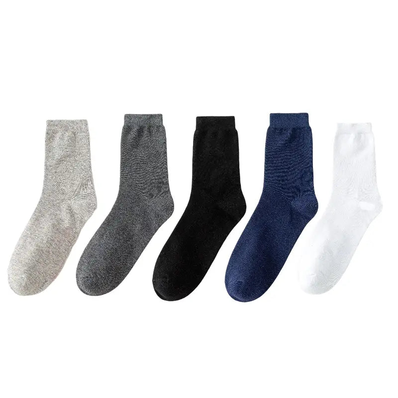mens cotton casual crew socks breathable solid color in five pairs of plain ankle socks in heather gray solid dark gray black navy blue and white colors