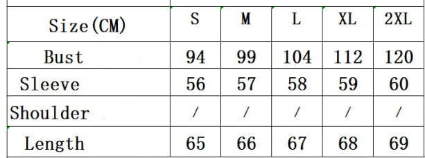 The table displays size measurements including bust, sleeve, shoulder, and length for the striped contrast henley long sleeve v neck t shirt in sizes s through 2xl.