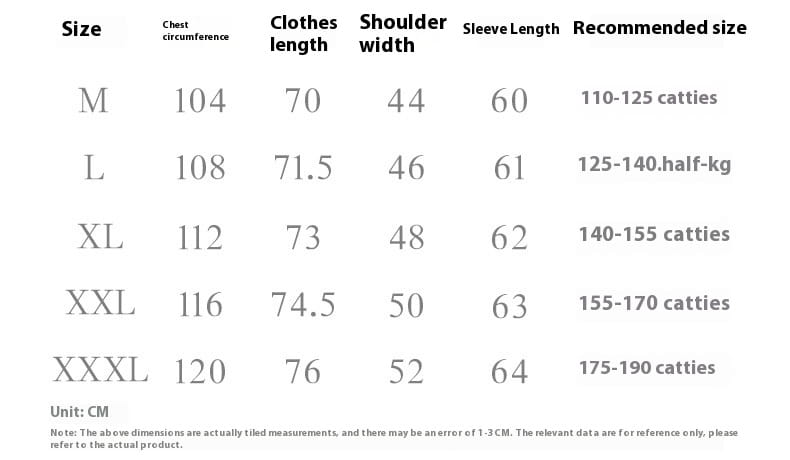 Size chart showing measurements in centimeters for a Chinese style linen mandarin collar shirt men in sizes m to xxxl